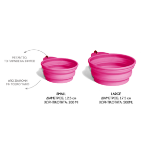 dog bowl for food and drink at walk. oink and black color.